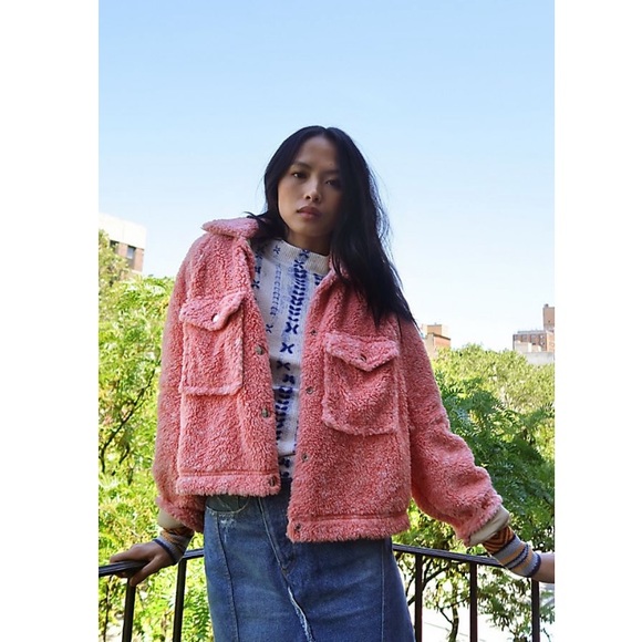 FREE PEOPLE CORAL TEDDY FAUX FUR JACKET NWT - Picture 2 of 10